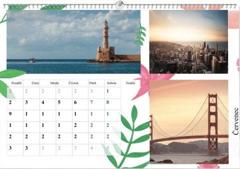 Přírodní motiv, nástěnný měsíční kalendář oboustranný, A4 na šířku