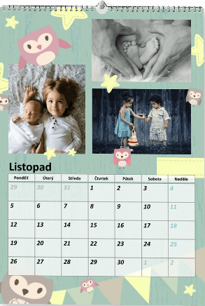Dětský motiv, nástěnný měsíční kalendář jednostranný, A4 na výšku