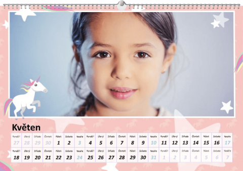 Dětský motiv, nástěnný měsíční kalendář jednostranný, A4 na šířku